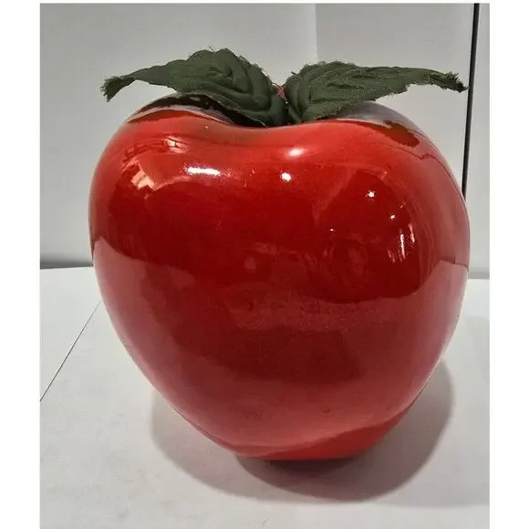 Vintage Glass Apple Figurine – Red Art Glass with Fabric Leaves