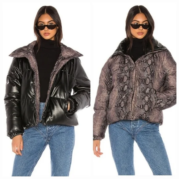 New BlankNYC x Revolve Reversible Snake Print Puffer Jacket