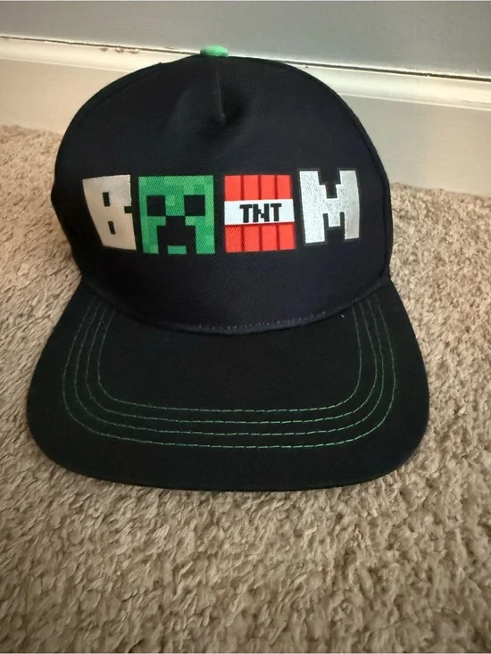 Minecraft Kids Black Snapback Hat with Green Stitching
