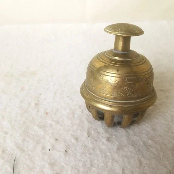 Brass Bell Ornate‎ Floral Engraved Vntg Elephant Claw Shaped hand