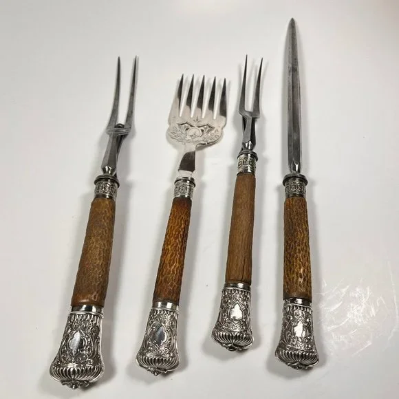 Vintage Antique Carving Set Harrison Bros & Howson 1880's Lot of 4