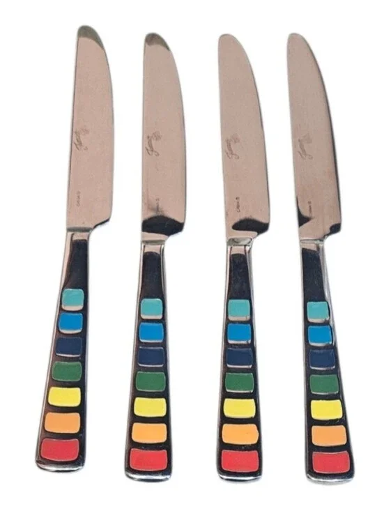 Lot Of 4 Fiestaware Masquerade Dinner Knives Stainless Enamel Replacements