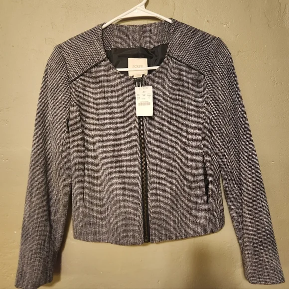 NWT J. Crew Cropped Zipper Blazer Cotton Size 0 Grey