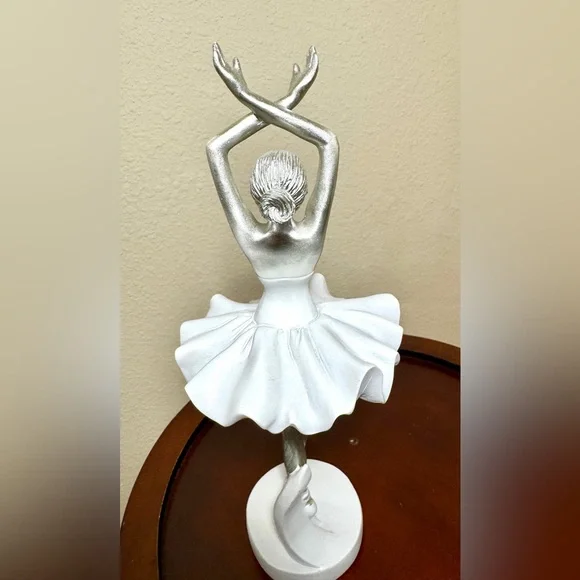 White and Silver Ballerina Figurine Statuette Decorative Art  Sculpture Gift