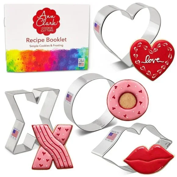 Anne Clark Valentine Cookie Cutter Set Recipe Frosting Booklet‎ Lips X O Heart