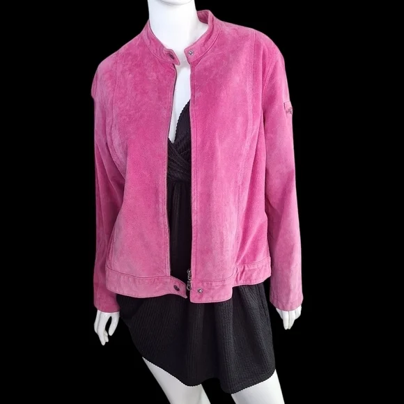 INC International Concepts Suede Pink XL Womens Jacket Silver Colored Zippers