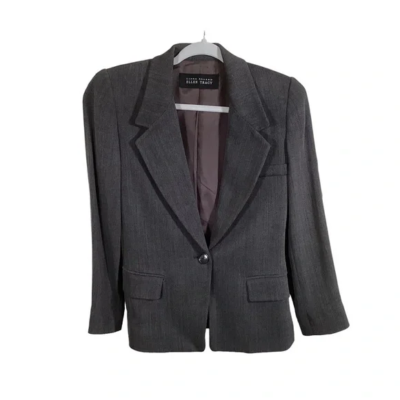 Linda Allard Ellen Tracy Women’s Gray One Button Blazer.  Size 0P