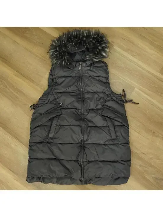 Sam Edelman Black Faux Fur Hooded Long Puffer Vest‎ XL - Outdoors, Ski trip