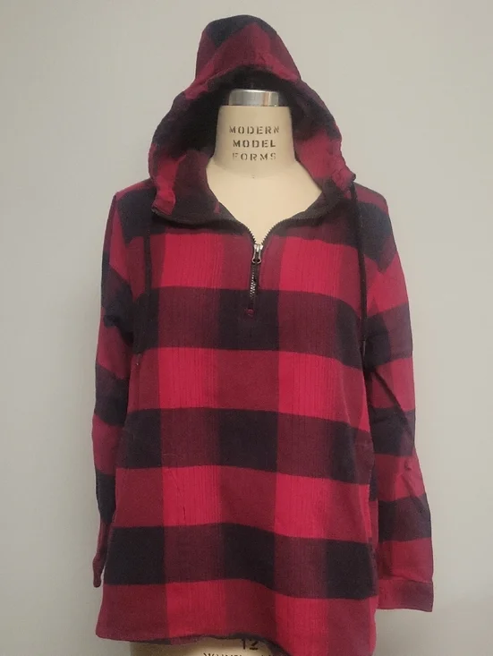 The North Face Women's Black And Red Plaid Pullover Jacket