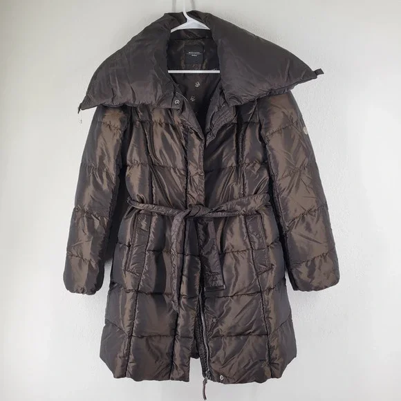 Weekend Max Mara Puffer Coat Belted Shawl Collar Puffy Goose Down Jacket Brown M