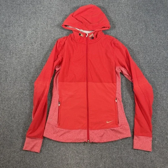 Nike Jacket Womens Small Coral Red Sphere Full‎ Zip Running Workout Athletic
