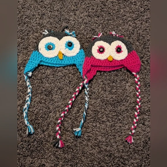 Cute Owl Knit Hats in Blue and Pink