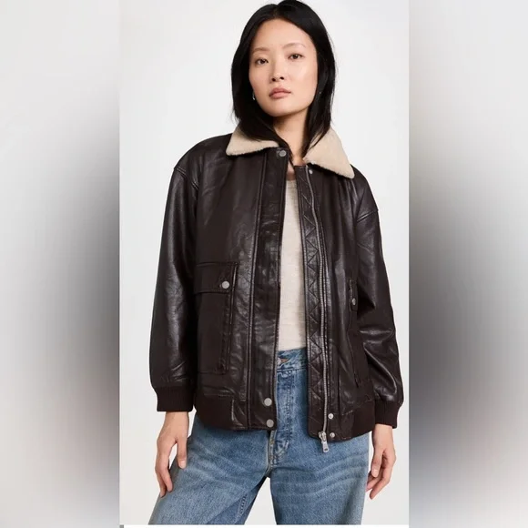 NWT Avec Les Filles Shearling Bomber Jacket