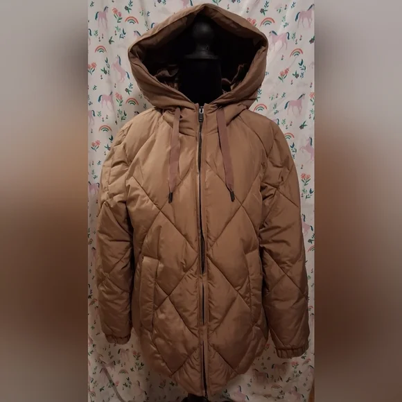 NWOT Reiss Thea Mauve Mink Neutral Quilt Puffer Casual Winter Jacket Coat SZ M