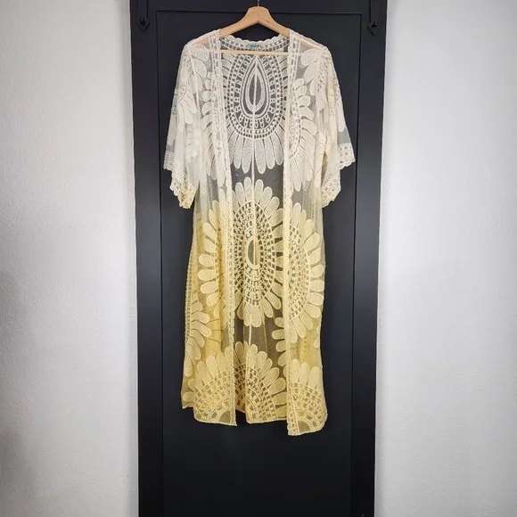 LACE Kimono Jacket Vintage Style Orange Tie Dye Embroidered Size Small