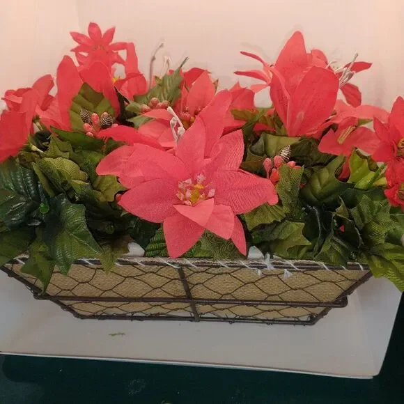 Hand Crafted Floral Table Centerpiece Winter Red Poinsettia Flower