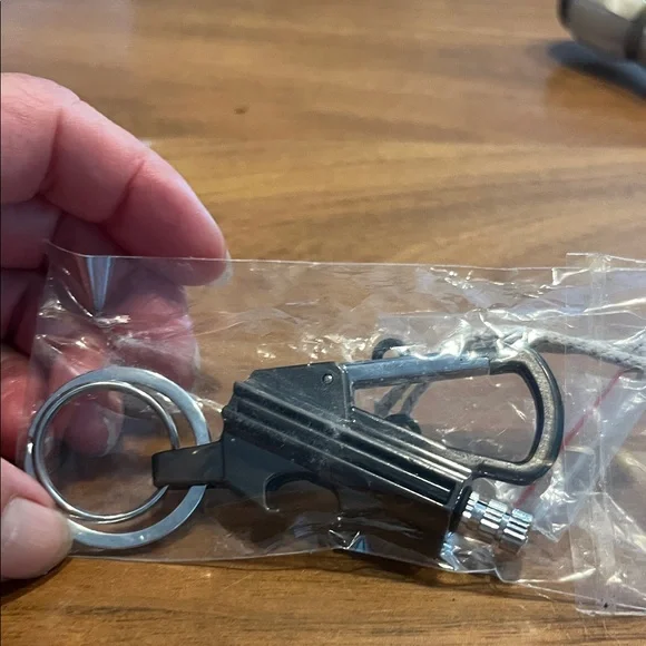Black Keychain flint matches can opener with Carabiner Clip