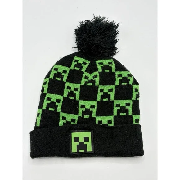 Minecraft‎ Creeper Beanie Hat Knit Pom Green Black Youth OSFM