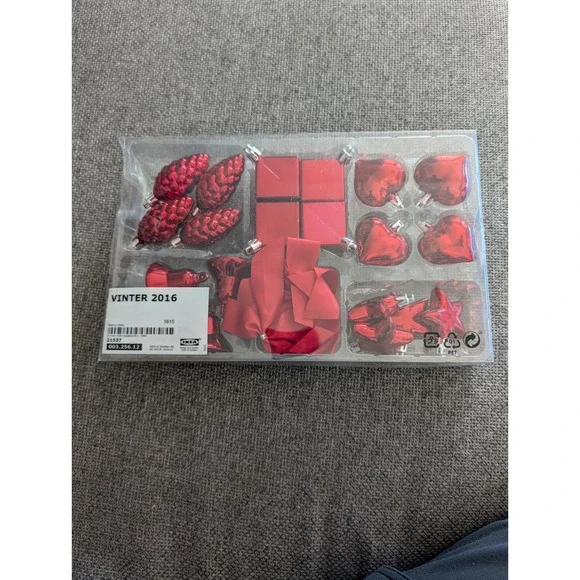 Ikea‎ Vinter 2016 Pkg of 24 Small Assorted Red Christmas Ornaments