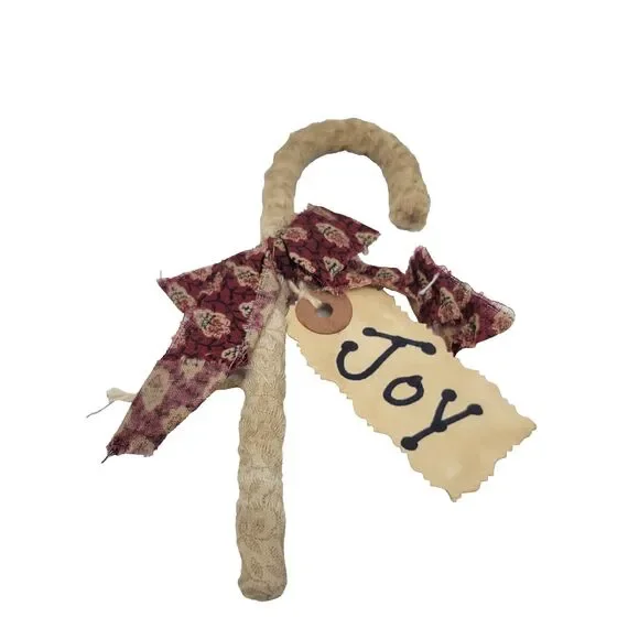 Primitive Candy Cane Ornament Fabric Farmhouse Country with Tag 