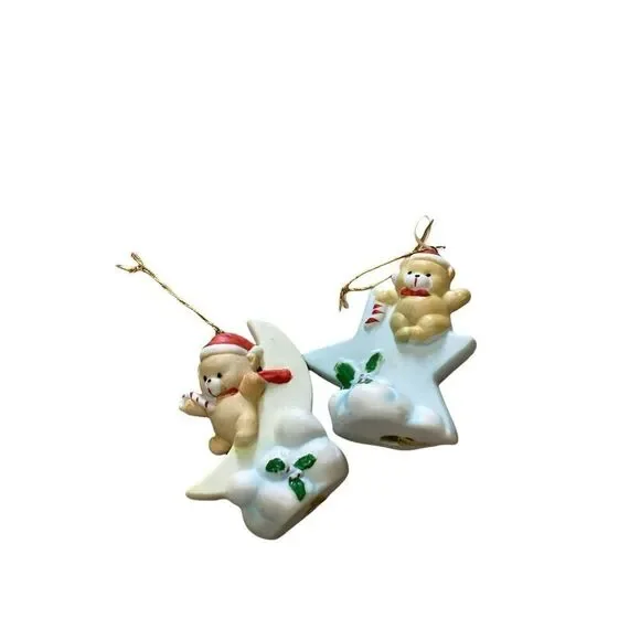 Vintage 80s Heavenly Bears Ornaments Set of 2