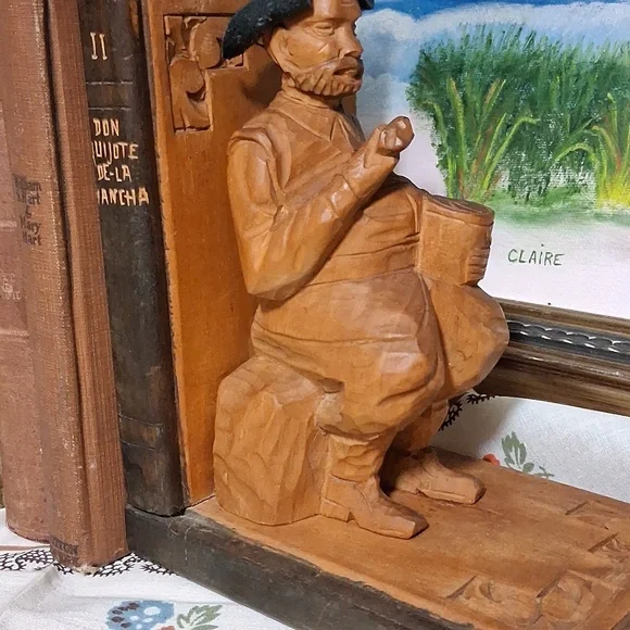 Vintage Books and Wood Carved Bookend