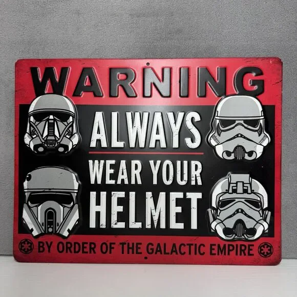 Star Wars Galactic Empire Helmet Warning Metal Wall Sign Decor 10x13
