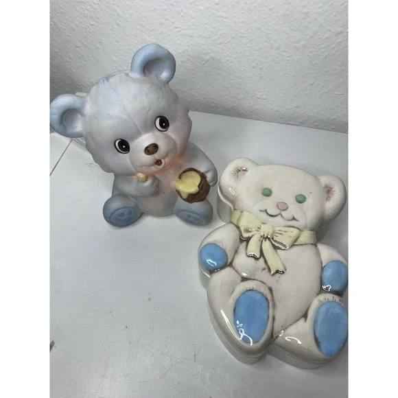 Vintage 1986 Teddy Bear Ceramic Japan Nursery Decor Lamp And Box