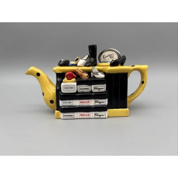 Emelda's Teapot J Bailey 2000 Signed Designer Shoes Miniature Decor