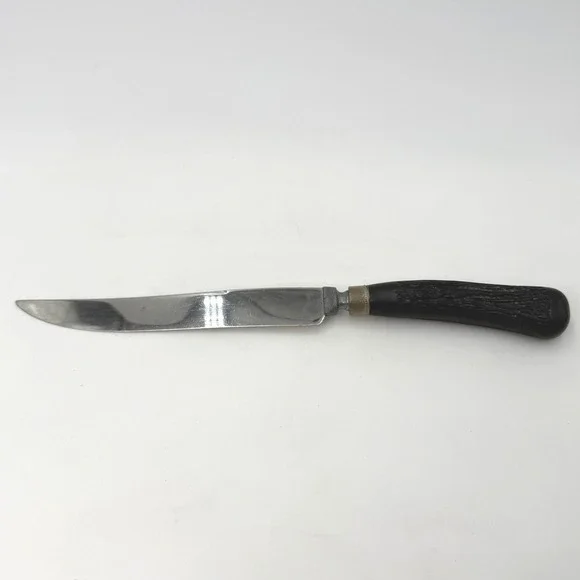 Peerless Vintage Stainless Steel Knife Black Faux Antler Handle 13.5 In Serrated