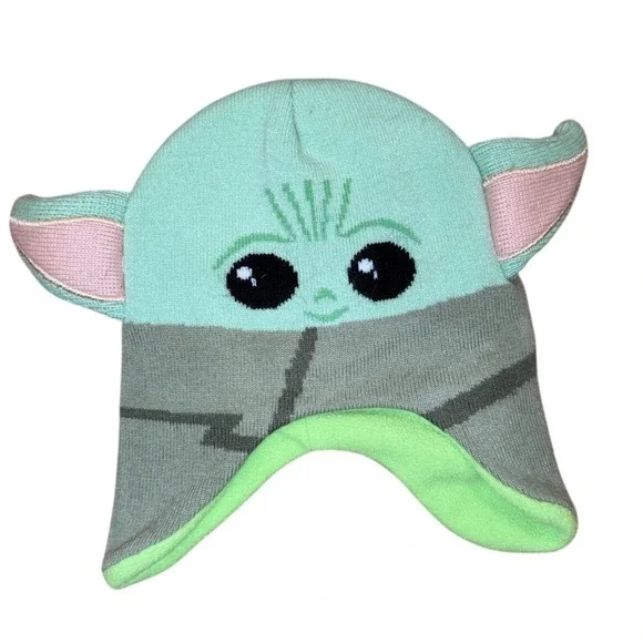 Star Wars Baby Yoda Grogu Fleece Lined Kids Beanie Green Ear Flap Hat