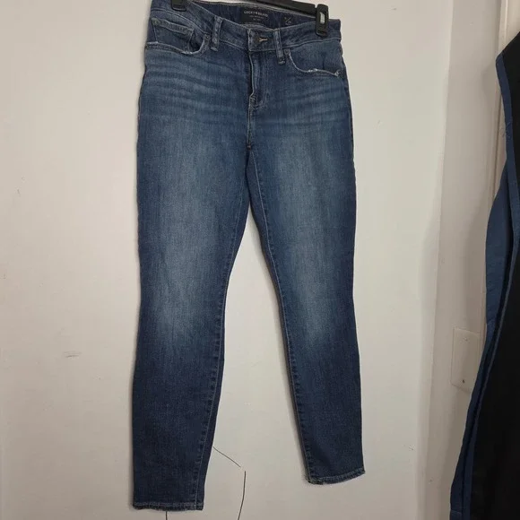 Lucky Brand Skinny Ankle Jeans Medium Wash Blue Denim Size 6/28 Mid Rise Frayed