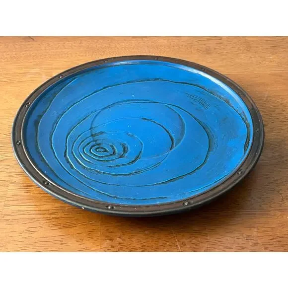 VTG Inarco Blue Art Pottery Plate Concentric Circles MCM Japan E-3202 8