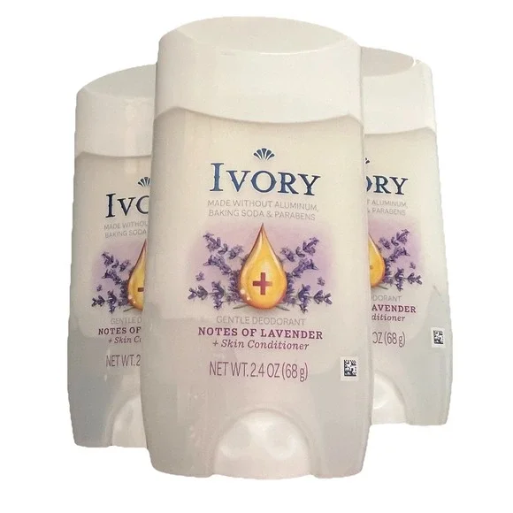 4 Ivory Gentle 24 Hr Deodorant Lavender Plant Based Aluminum Paraben Free 2.4 oz