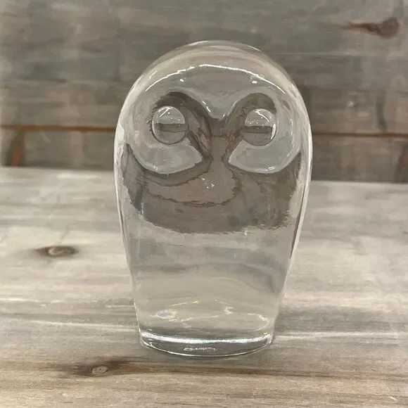 Vintage Goebel 1936 Clear Glass Owl Figurine - Signed Art Glass Paperweight