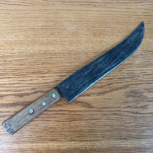 Vintage‎ Hand Forged Butcher Knife Rustic 10.5 Inch Blade Wood Handle