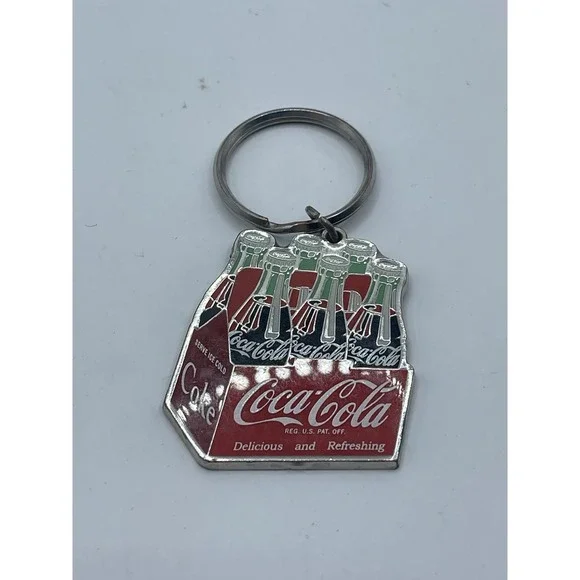 Vintage 2011 Coca-Cola Glass Bottle Box Enamel Key‎ Chain Ring Keychain