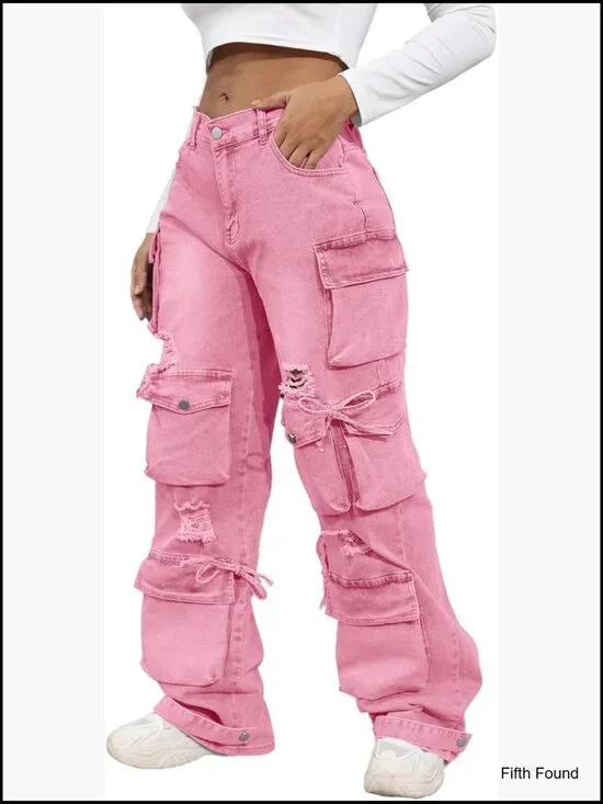 High Waist Baggy Cargo Jeans Wide Leg Denim Pants Streetwear