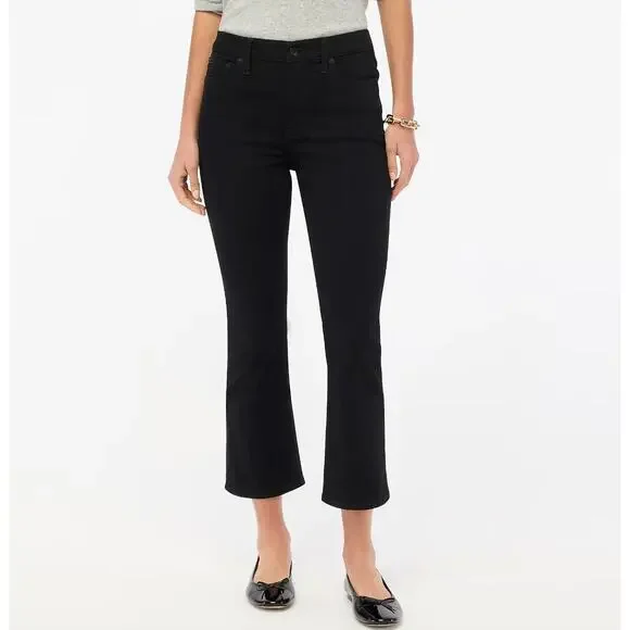 J.Crew Petite Flare Crop Jean All Day Stretch Black Mid Rise Classic US 24P NWT