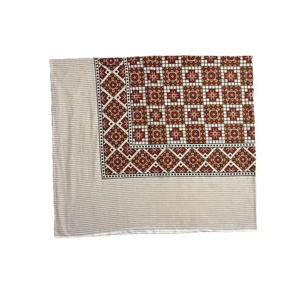 Vintage Turkish Kilim Style Printed Cotton Textile 92x82 Bedding Tablecloth