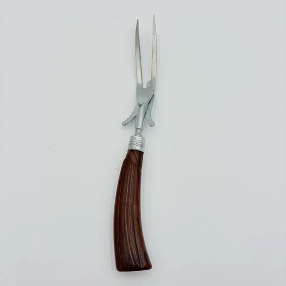 Vintage Meat Carving Fork with Rest Stand Bakelite Handle 10 3/4