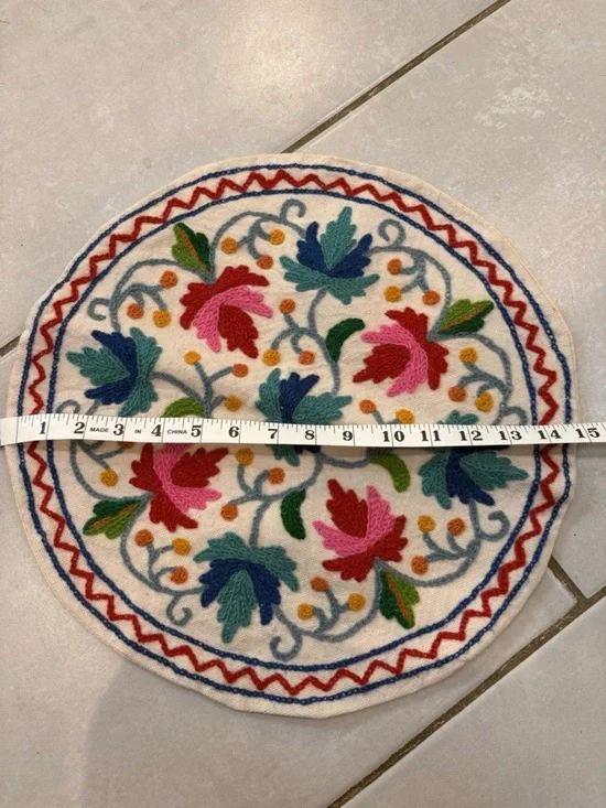 Hand-Embroidered Round Floral pillow cover - Multicolor