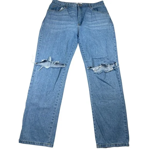 Cotton: ON Jeans Women 12 Blue Denim Cotton‎ Pockets High-Rise Long Straight Leg