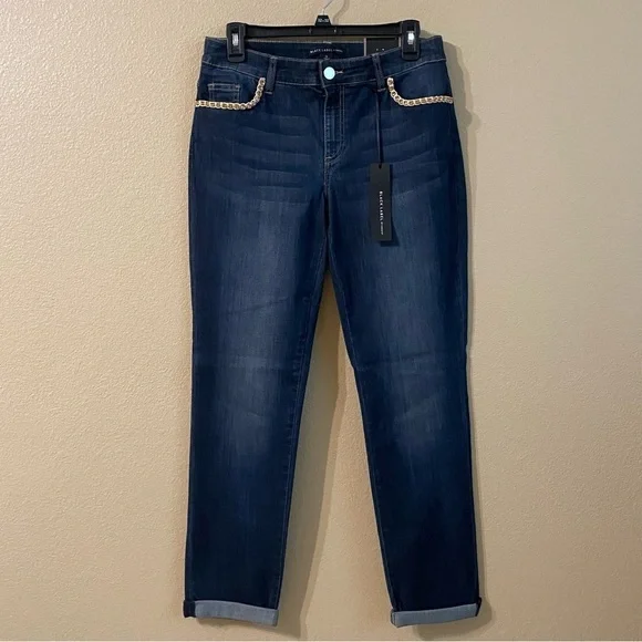 Chicos Black Label New Size 0 US 4 Jewel Trim‎ Pocket Dark Wash Indigo Jeans