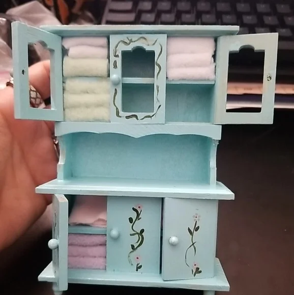 EHI finished Wooden Blue, Dollhouse Minature Dining Room Cabinet Cupboard Hutch
