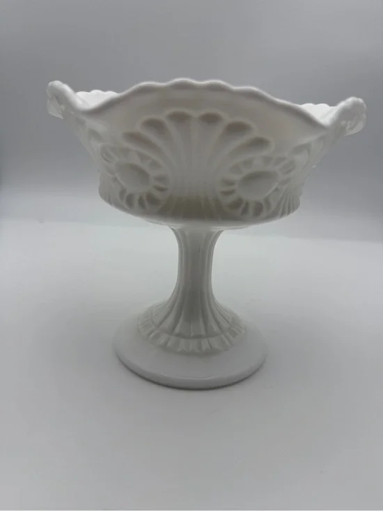 Vintage Fenton Milk Glass Pedestal Compote Dish Signed on bottom RARE