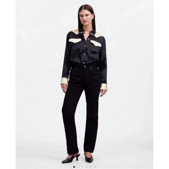 NWT Alexa Chung Madewell High-Rise Straight Jean Outridge Wash Black