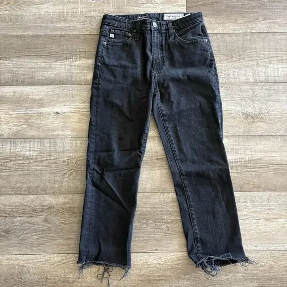 AG Goldschimed‎ Jeans Women 26R Isabelle Black High Rise Straight Crop Raw Hem