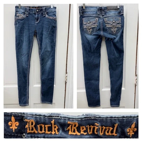 Rock Revival Arisa Womens 28 Thick Stitch Embellished Skinny Denim Jeans