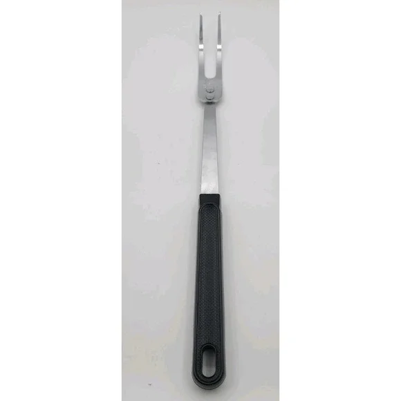 Vintage EKCO USA Stainless Steel Meat Carving Fork Black Textured Handle 10 inch